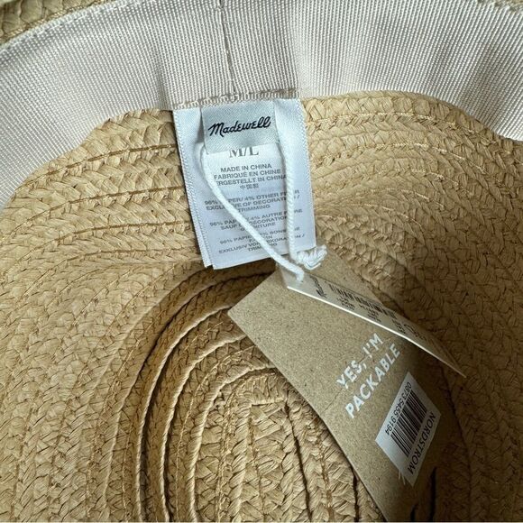 NEW Madewell tan woven paper wide brim fedora hat size M/L - Picture 5 of 8